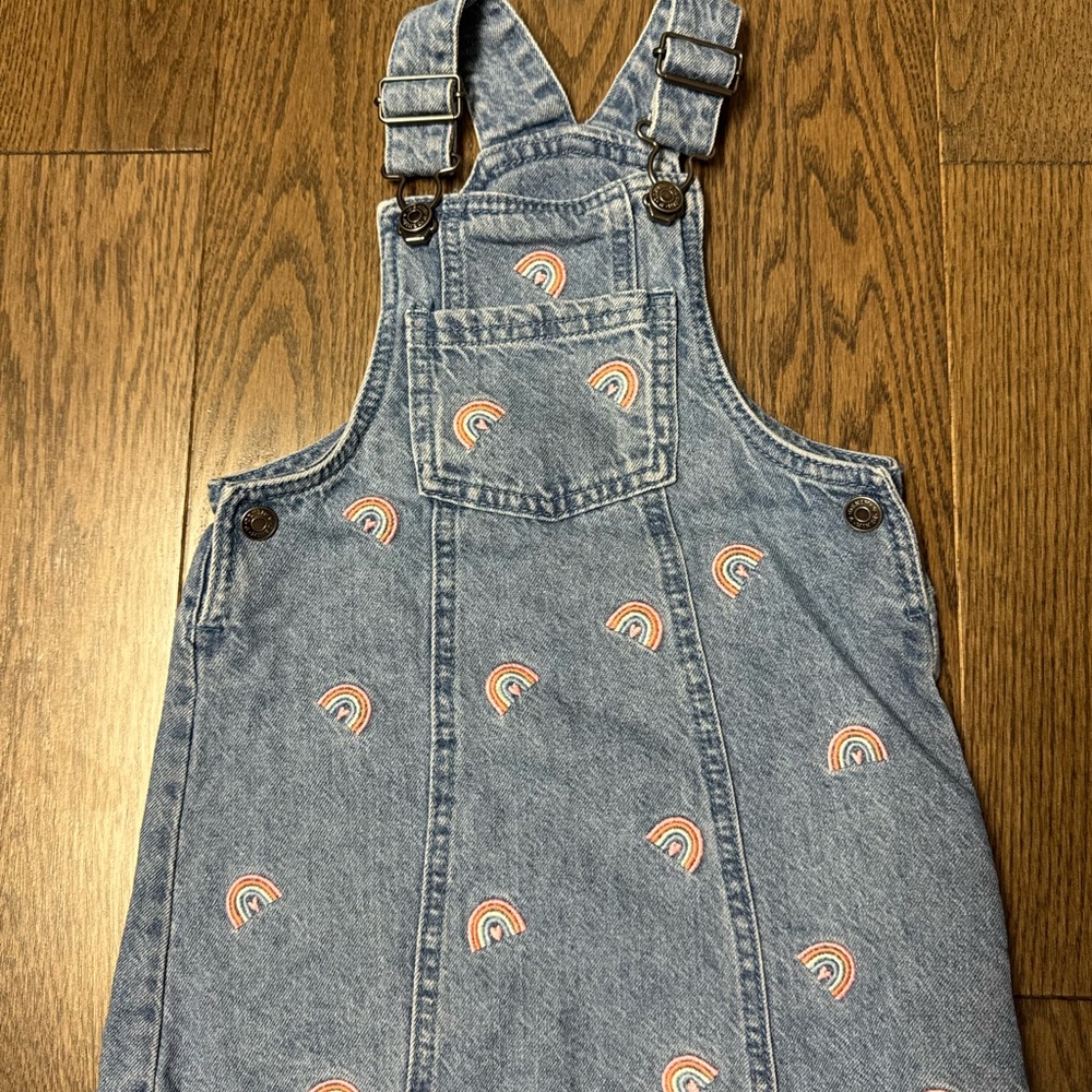 TU Charming Kids Denim Overalls with Rainbow Embroidery size 2/3
